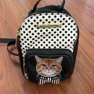 Betsey Johnson black-and-white polkadot cat mini backpack